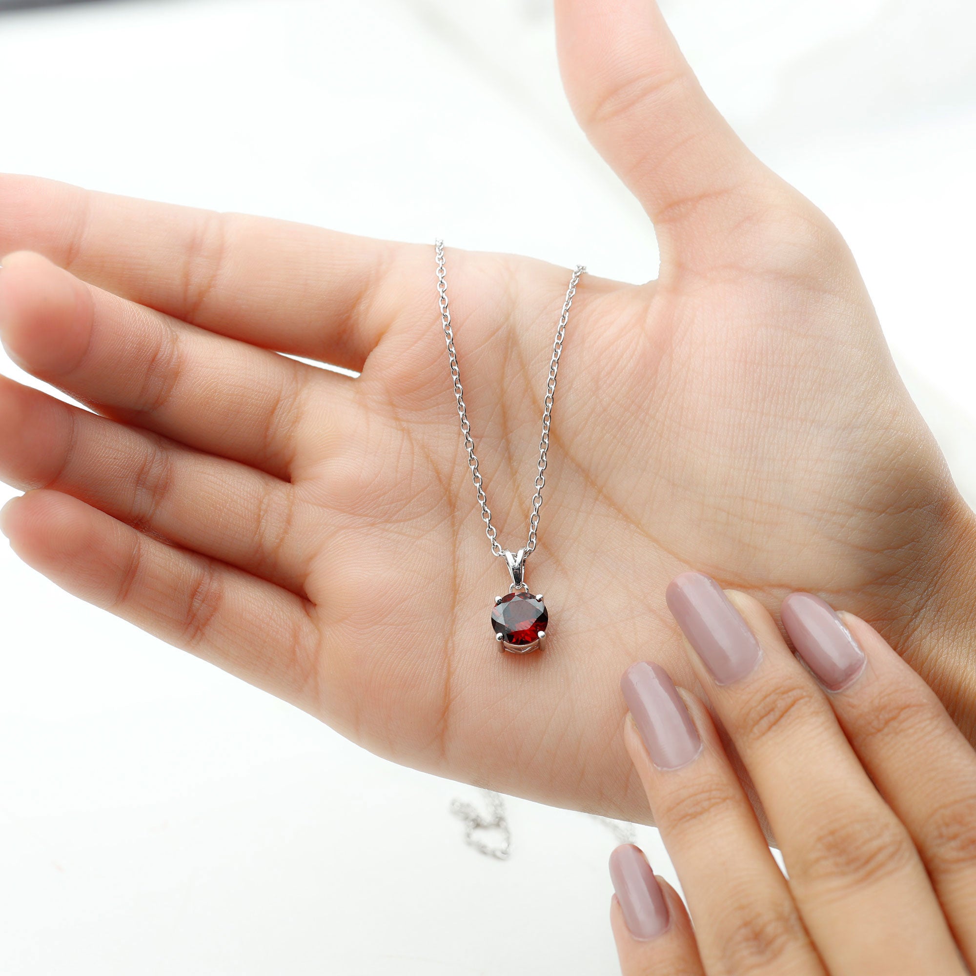 8 MM Round Cut Garnet Solitaire Pendant in Four Prong Setting with Rabbit Ear Bail Garnet - ( AAA ) - Quality - Rosec Jewels