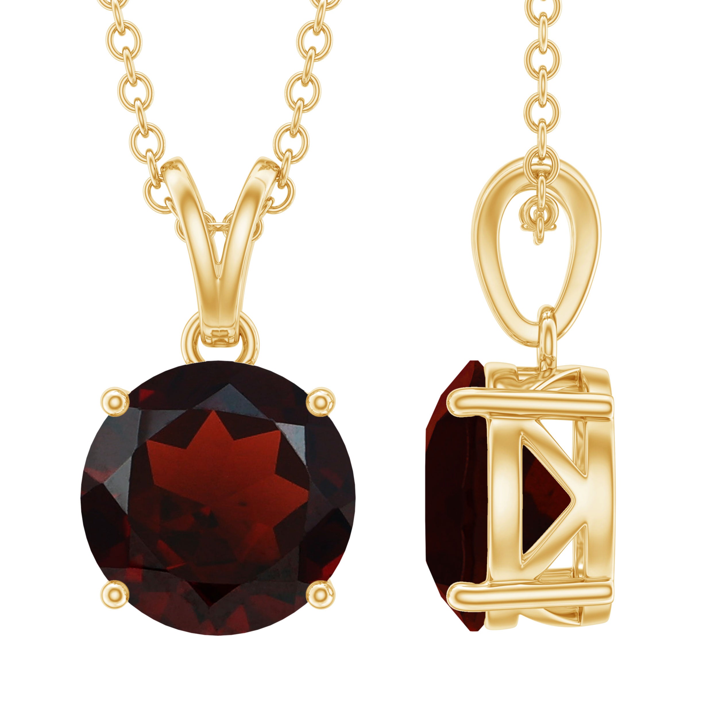 8 MM Round Cut Garnet Solitaire Pendant in Four Prong Setting with Rabbit Ear Bail Garnet - ( AAA ) - Quality - Rosec Jewels