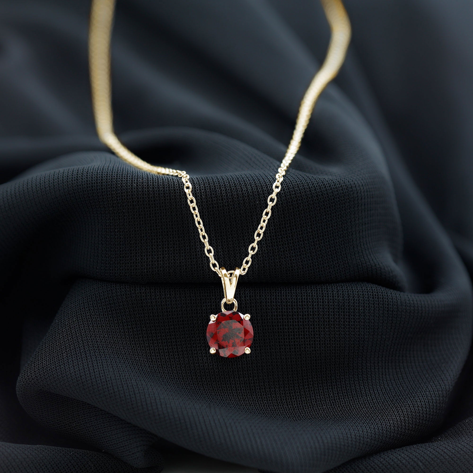 8 MM Round Cut Garnet Solitaire Pendant in Four Prong Setting with Rabbit Ear Bail Garnet - ( AAA ) - Quality - Rosec Jewels