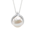 Rosec Jewels-11 CT Bead Set Freshwater Pearl Solitaire Pendant with Diamond