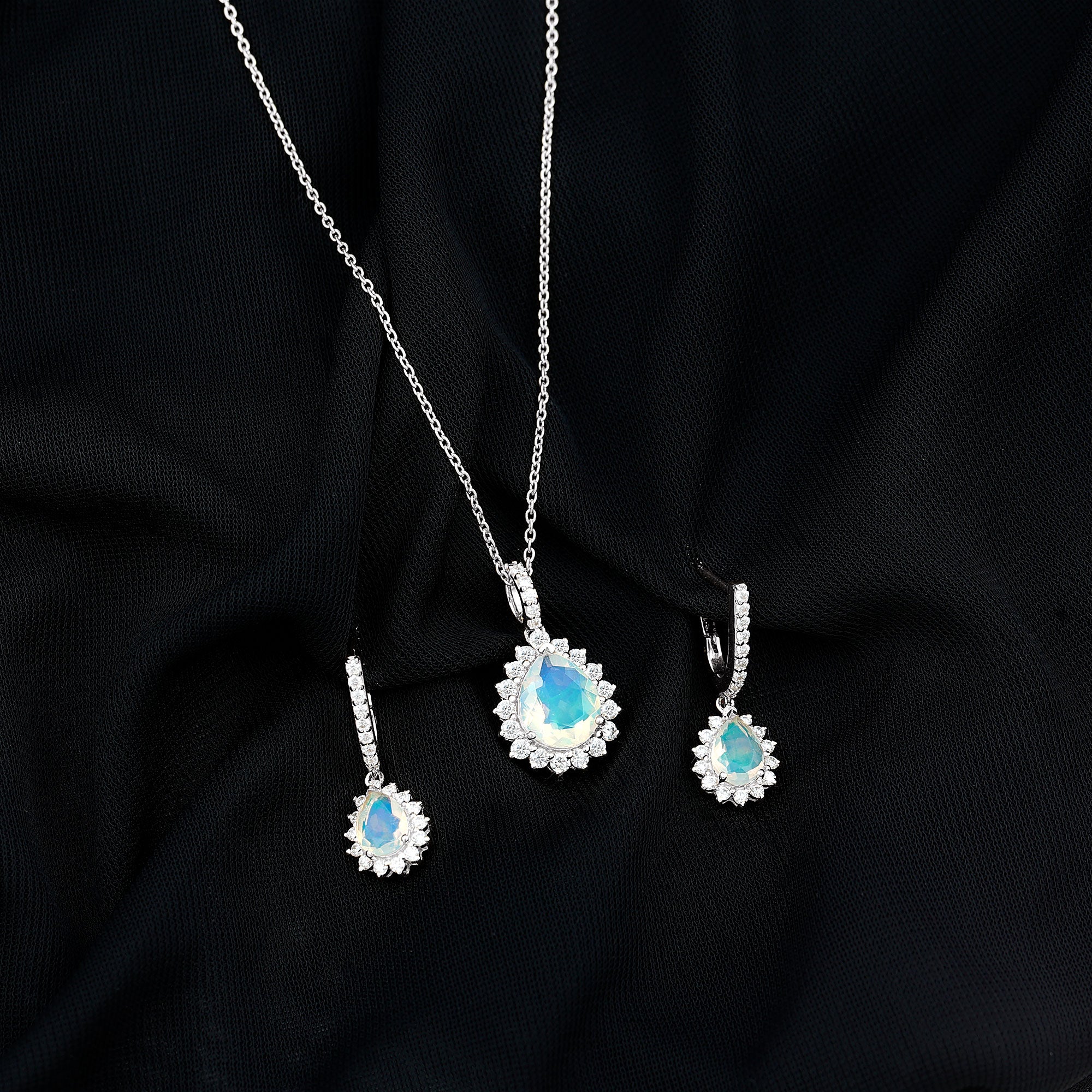 Ethiopian Opal and Moissanite Teardrop Jewelry Set Ethiopian Opal - ( AAA ) - Quality - Rosec Jewels