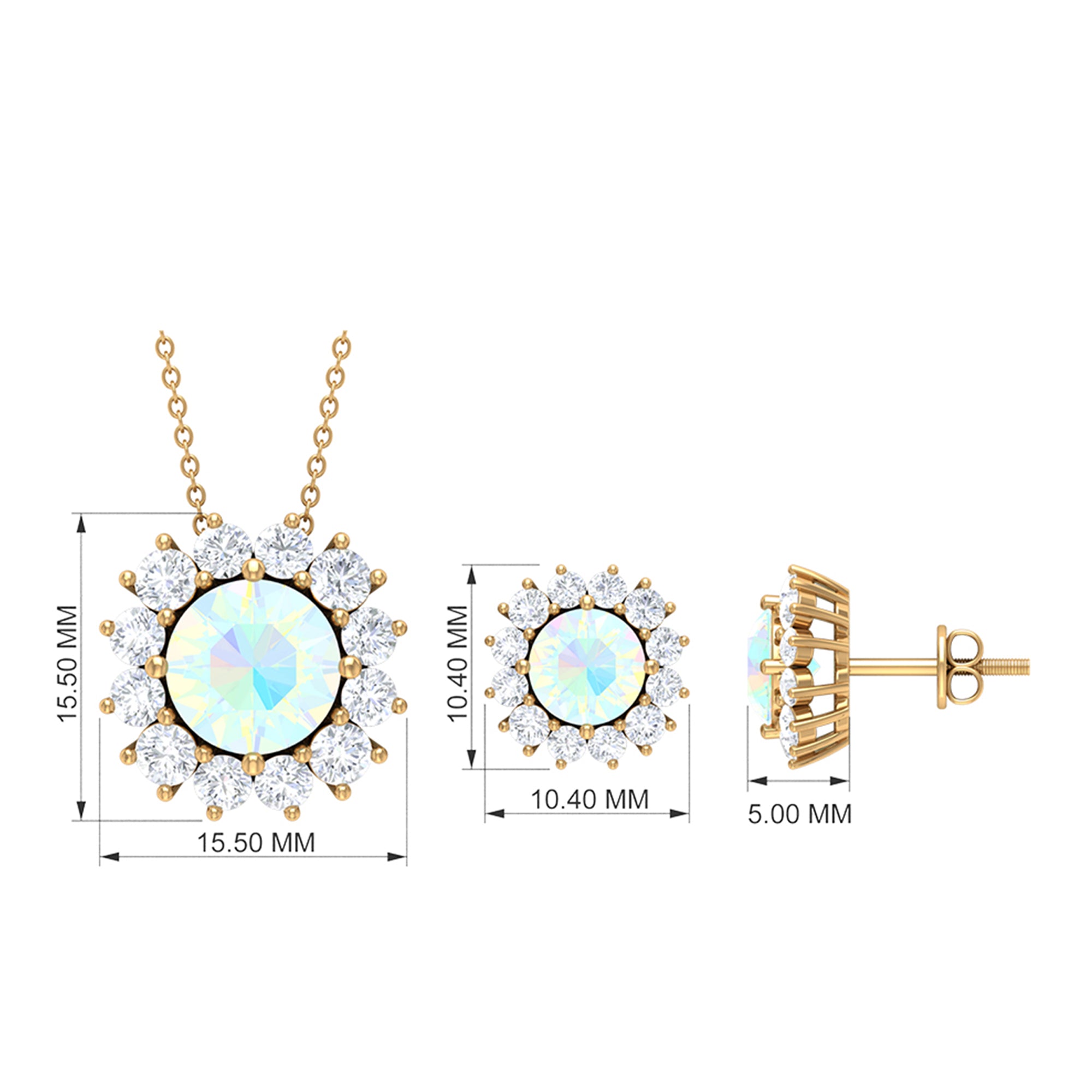 Ethiopian Opal and Moissanite Halo Pendant and Earrings Set Ethiopian Opal - ( AAA ) - Quality - Rosec Jewels