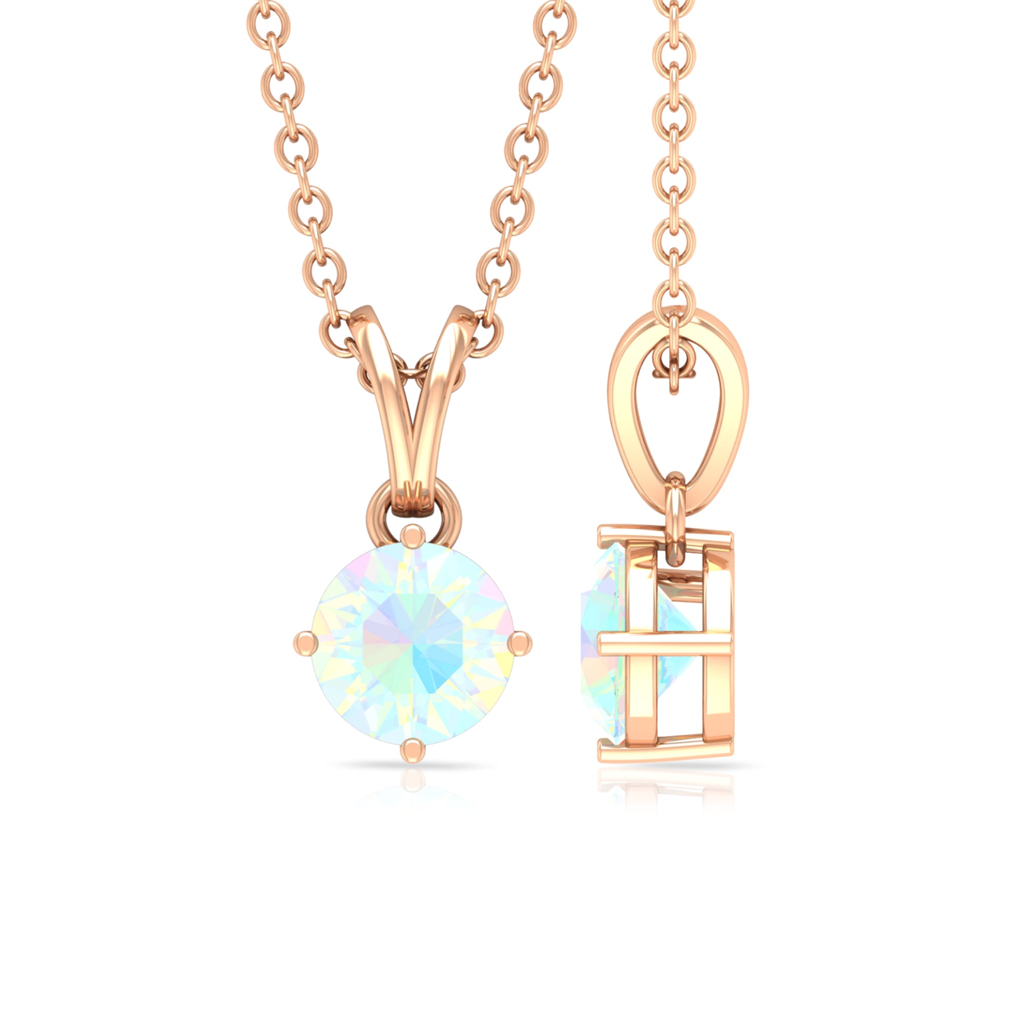 5 MM Round Cut Ethiopian Opal Solitaire Pendant in 4 Prong Setting with Rabbit Ear Bail Ethiopian Opal - ( AAA ) - Quality - Rosec Jewels