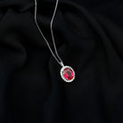 Oval Created Ruby Cocktail Halo Pendant with Diamond Accent Bail Lab Created Ruby - ( AAAA ) - Quality - Rosec Jewels