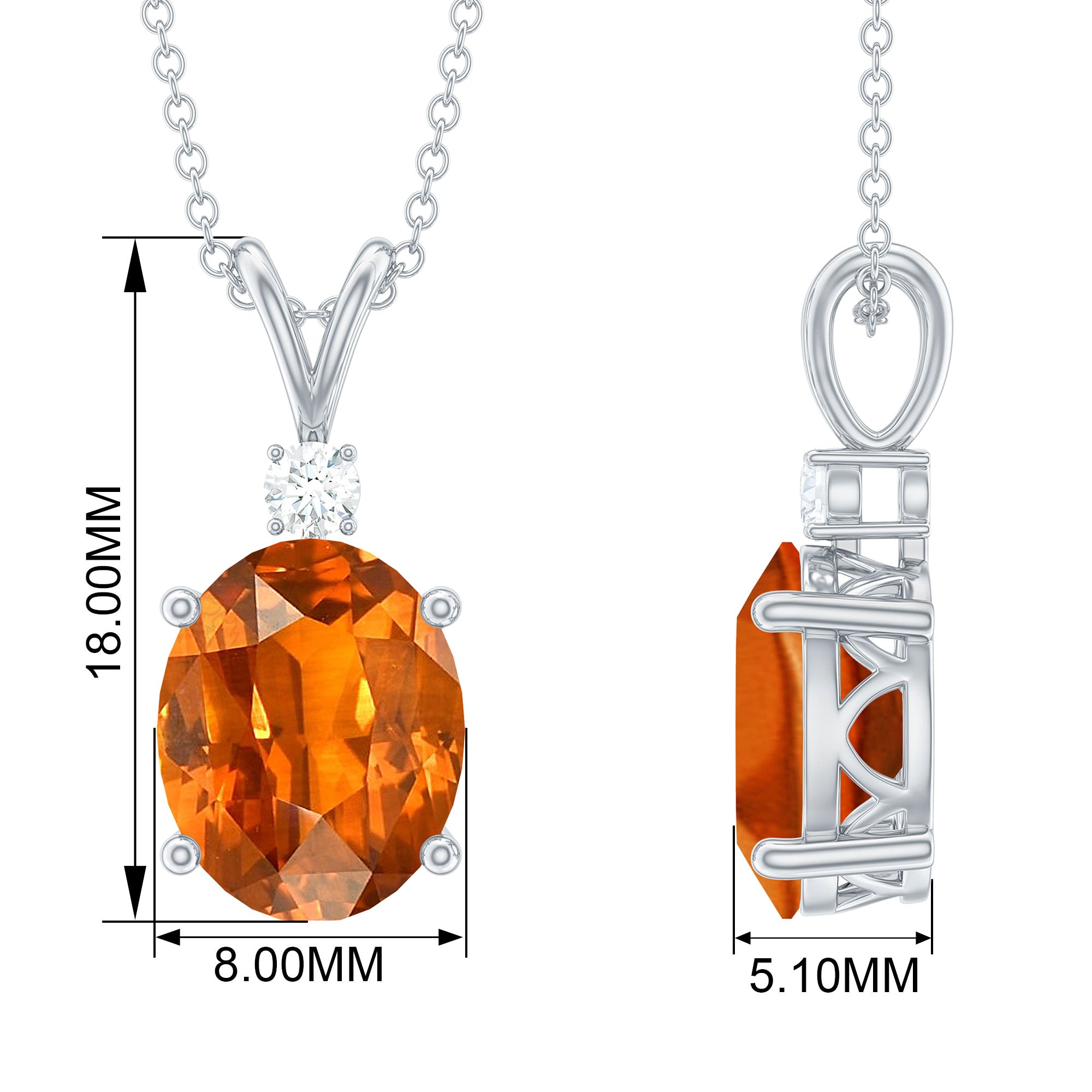 Solitaire Created Orange Sapphire Oval Pendant with Moissanite Lab Created Orange Sapphire - ( AAAA ) - Quality - Rosec Jewels