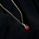 Solitaire Created Ruby Oval Pendant with Moissanite Lab Created Ruby - ( AAAA ) - Quality - Rosec Jewels