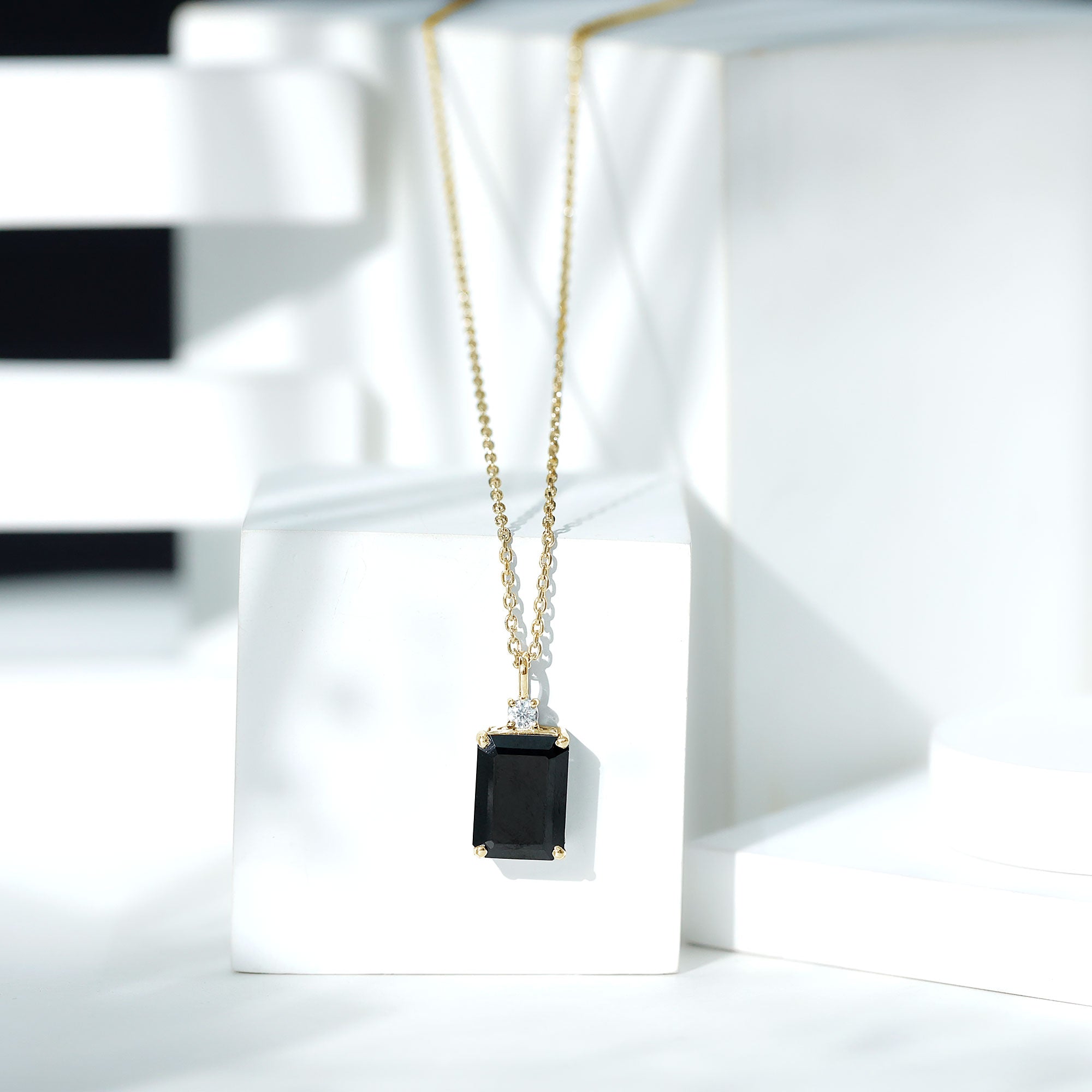 Emerald Cut Created Black Diamond Solitaire Pendant Necklace Lab Created Black Diamond - ( AAAA ) - Quality - Rosec Jewels