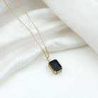 Emerald Cut Created Black Diamond Solitaire Pendant Necklace Lab Created Black Diamond - ( AAAA ) - Quality - Rosec Jewels