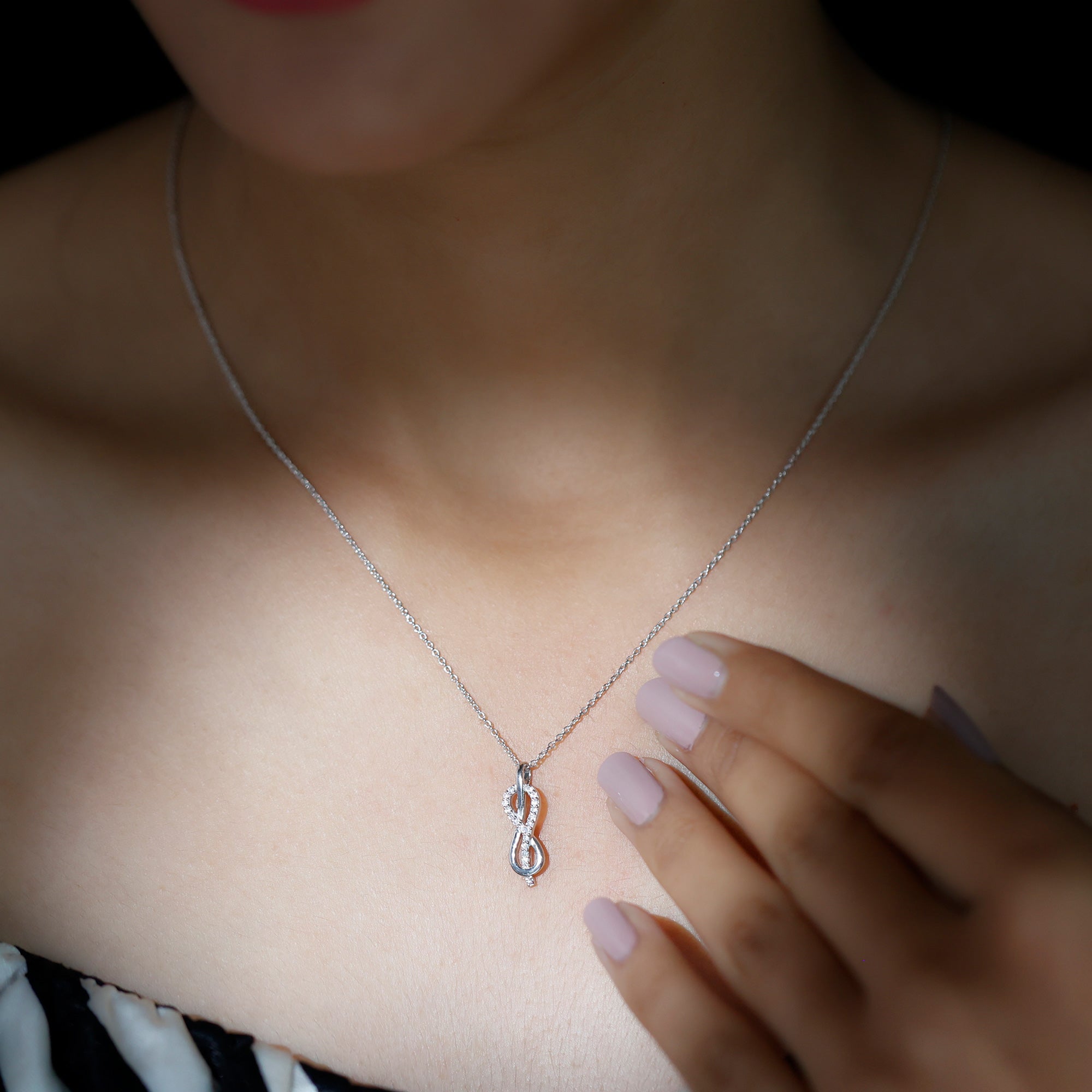 Minimal Moissanite Infinity Knot Style Pendant Necklace in Silver - Rosec Jewels