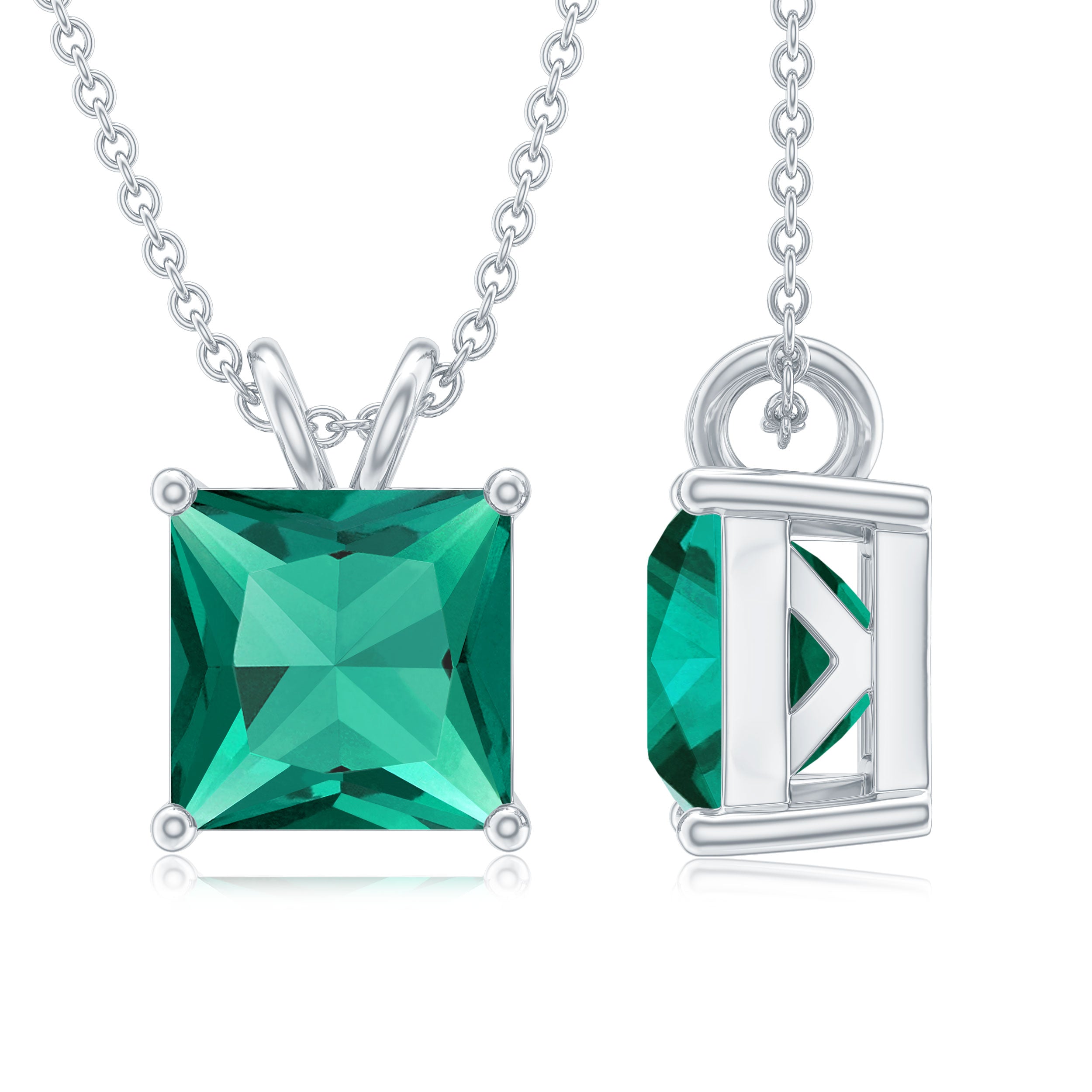 1.2 CT Princess Cut Created Emerald Solitaire Pendant for Women Lab Created Emerald - ( AAAA ) - Quality - Rosec Jewels