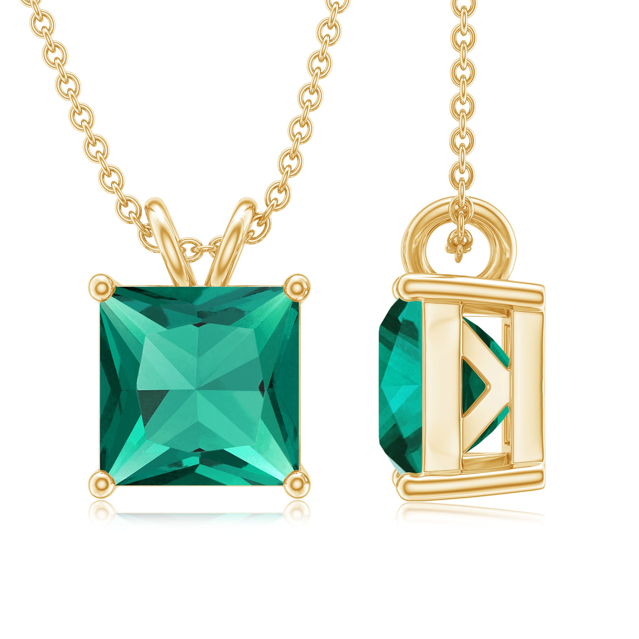 1.2 CT Princess Cut Created Emerald Solitaire Pendant for Women Lab Created Emerald - ( AAAA ) - Quality - Rosec Jewels