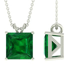 5 CT Princess Cut Created Emerald Solitaire Pendant Lab Created Emerald - ( AAAA ) - Quality - Rosec Jewels