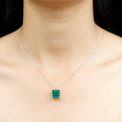 5 CT Princess Cut Created Emerald Solitaire Pendant Lab Created Emerald - ( AAAA ) - Quality - Rosec Jewels