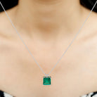 5 CT Princess Cut Created Emerald Solitaire Pendant Lab Created Emerald - ( AAAA ) - Quality - Rosec Jewels