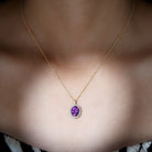 3 CT Certified Amethyst Gold Pendant with Moissanite Halo Amethyst - ( AAA ) - Quality - Rosec Jewels