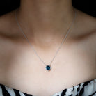 8 MM Solitaire London Blue Topaz Silver Necklace in Bezel Setting - Rosec Jewels