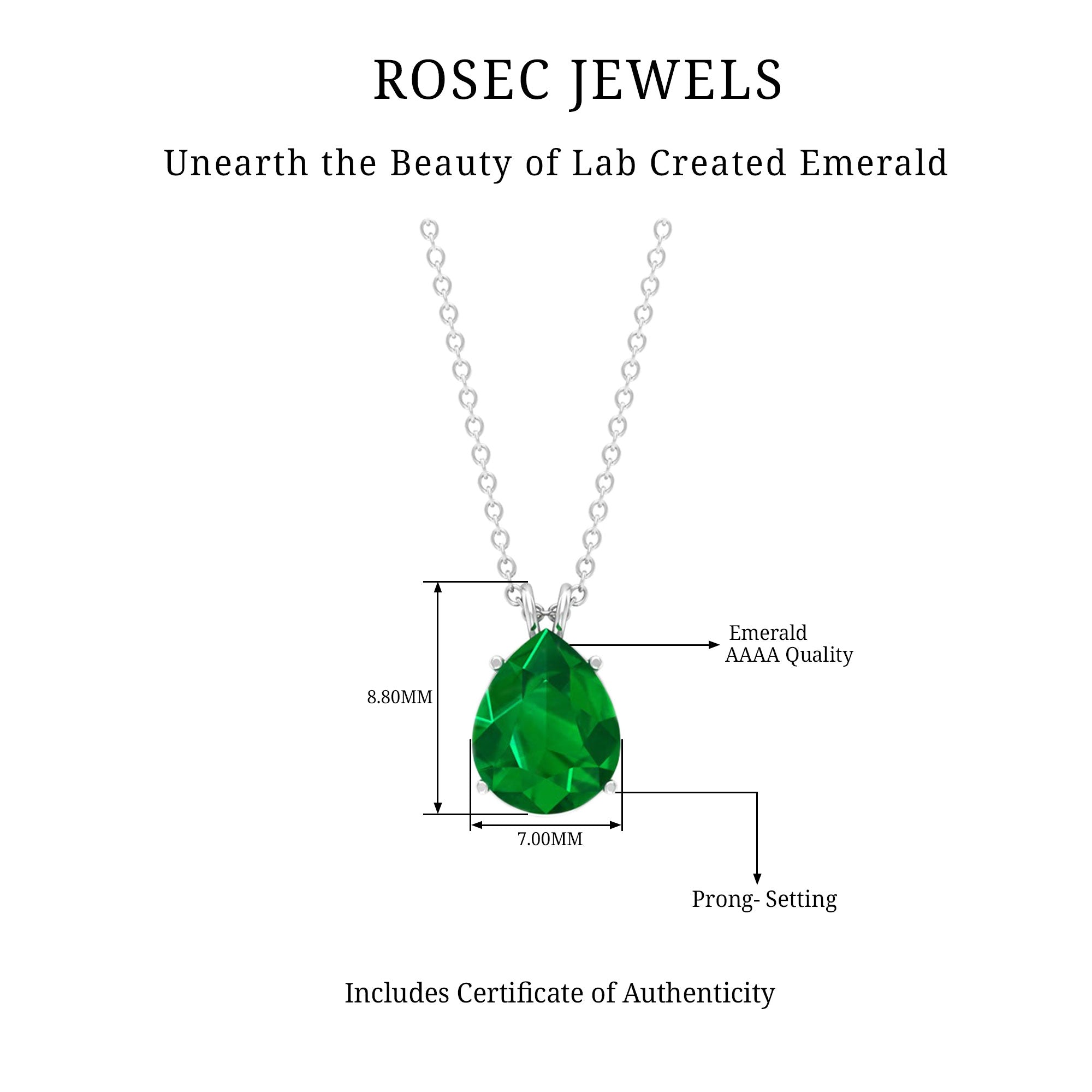 Pear Cut Lab Grown Emerald Solitaire Pendant Necklace Lab Created Emerald - ( AAAA ) - Quality - Rosec Jewels