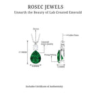 Created Emerald and Zircon Modern Teardrop Pendant in Silver - Rosec Jewels