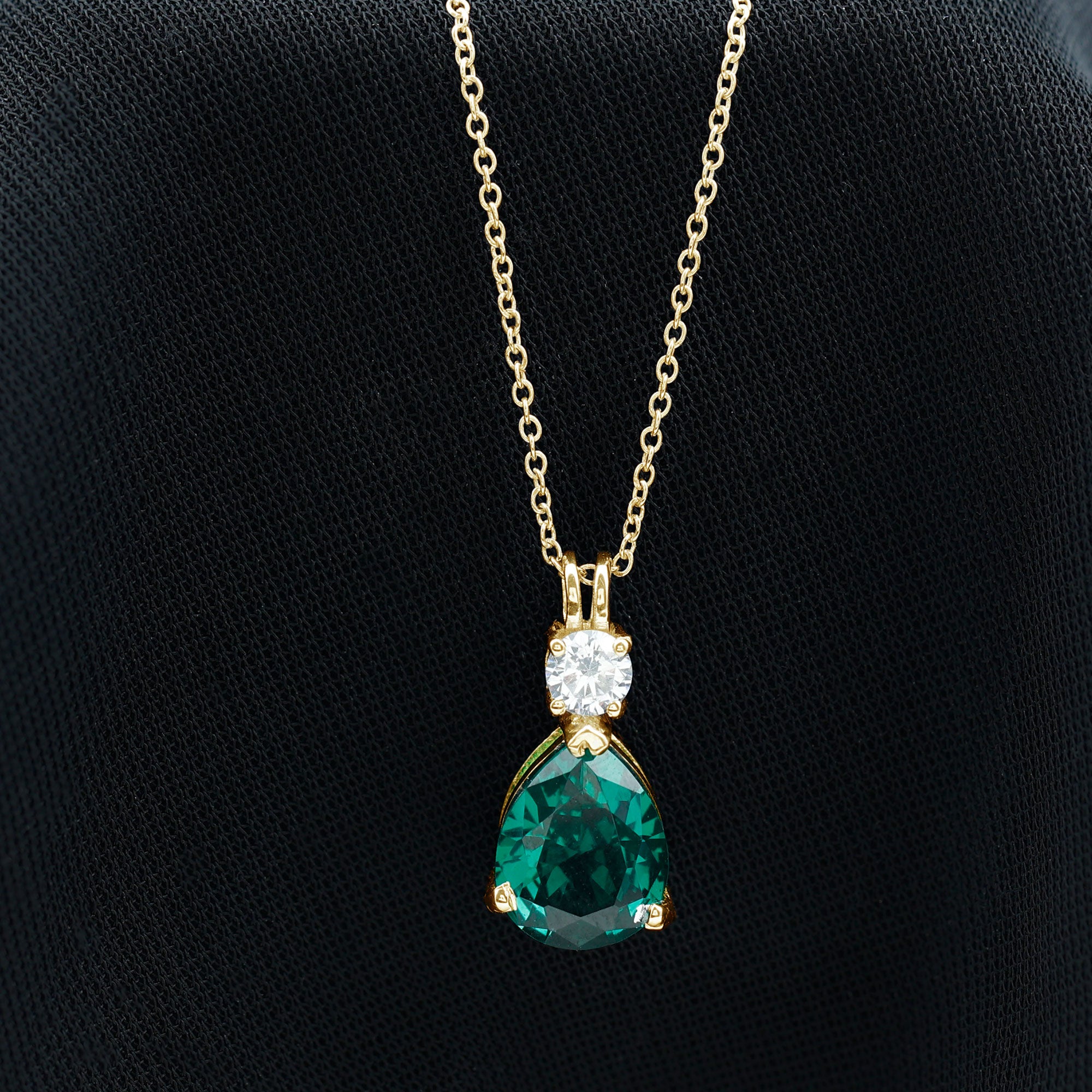 Created Emerald and Zircon Modern Teardrop Pendant Lab Created Emerald - ( AAAA ) - Quality - Rosec Jewels