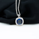 Cushion Cut Lab Created Blue Sapphire Halo Pendant Necklace With Moissanite Lab Created Blue Sapphire - ( AAAA ) - Quality - Rosec Jewels