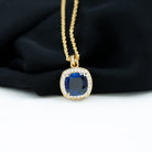 Cushion Cut Lab Created Blue Sapphire Halo Pendant Necklace With Moissanite Lab Created Blue Sapphire - ( AAAA ) - Quality - Rosec Jewels