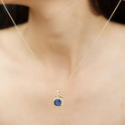 Cushion Cut Lab Created Blue Sapphire Halo Pendant Necklace With Moissanite Lab Created Blue Sapphire - ( AAAA ) - Quality - Rosec Jewels