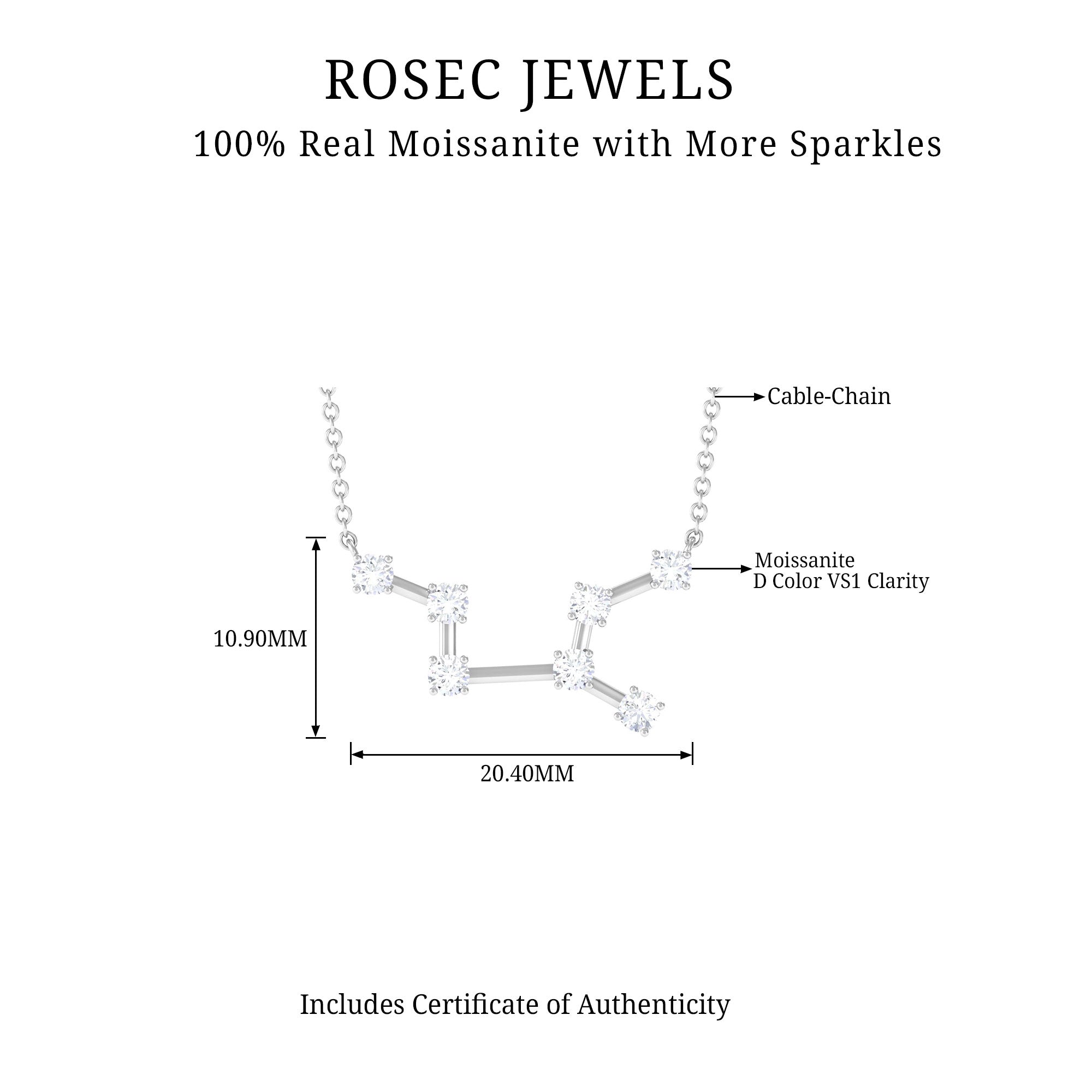 Moissanite Virgo Zodiac Constellation Necklace Moissanite - ( D-VS1 ) - Color and Clarity - Rosec Jewels