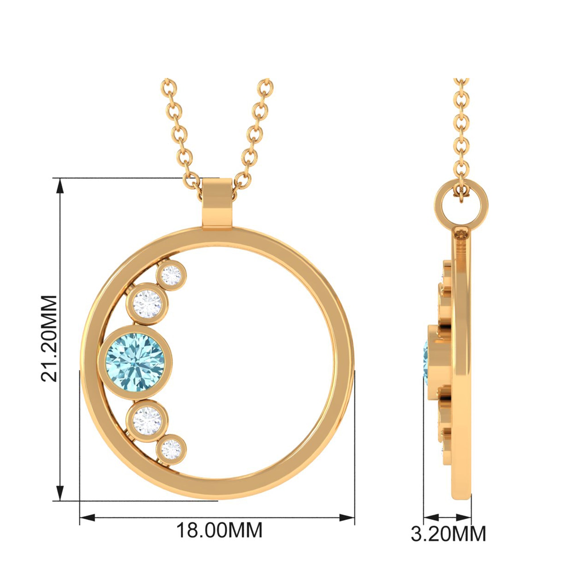 Bezel Set Aquamarine and Diamond Open Circle Pendant Aquamarine - ( AAA ) - Quality - Rosec Jewels