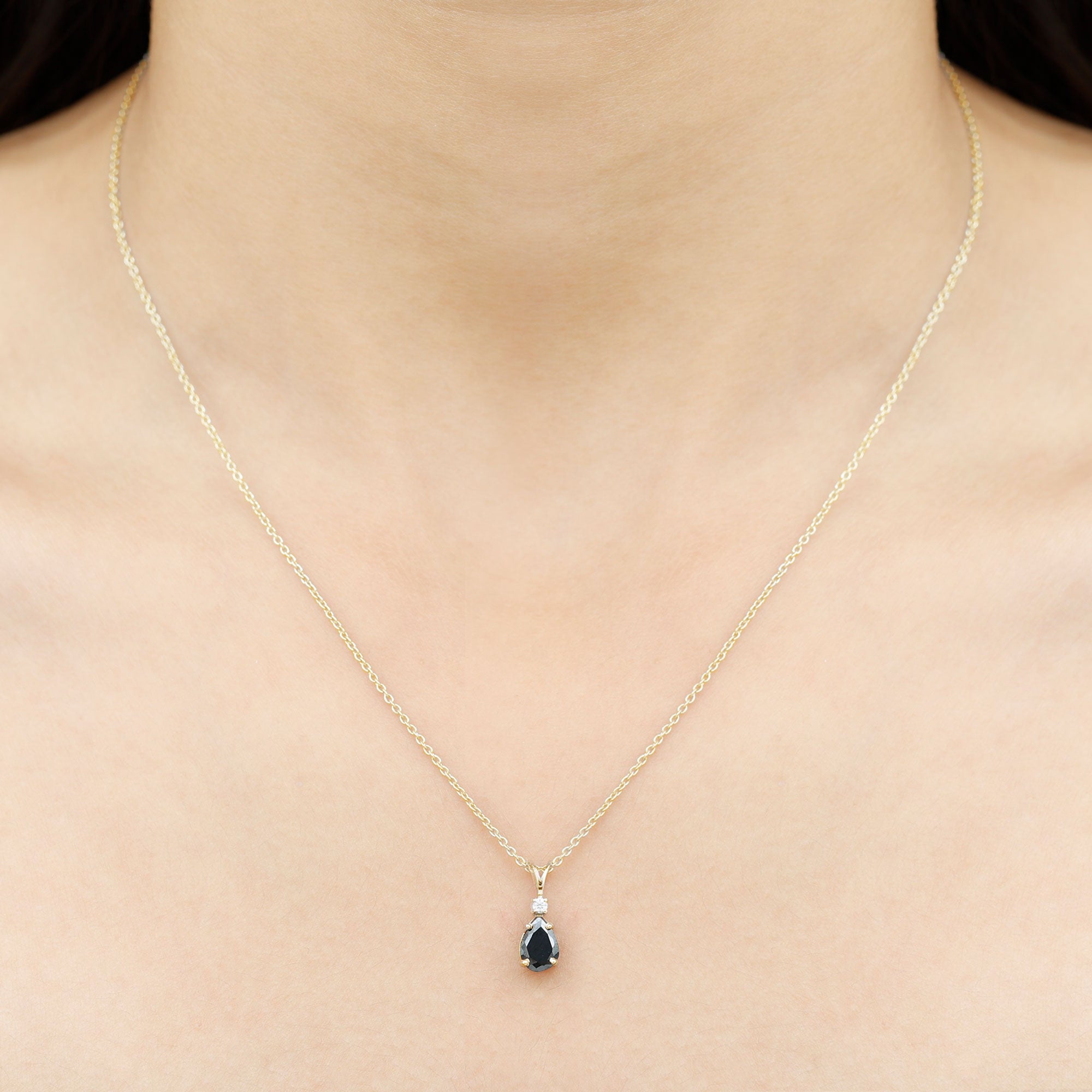 Pear Shape Black Onyx Solitaire Pendant with Diamond Black Onyx - ( AAA ) - Quality - Rosec Jewels