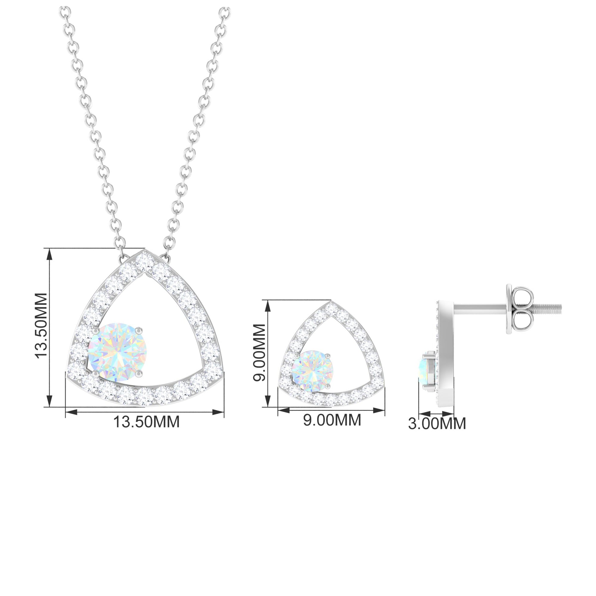 Simple Ethiopian Opal and Moissanite Triangle Jewelry Set Ethiopian Opal - ( AAA ) - Quality - Rosec Jewels