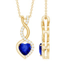 Created Blue Sapphire Infinity Heart Dangle Pendant with Moissanite Lab Created Blue Sapphire - ( AAAA ) - Quality - Rosec Jewels