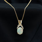 Oval Ethiopian Opal Solitaire Pendant with Moissanite Twisted Bail Ethiopian Opal - ( AAA ) - Quality - Rosec Jewels