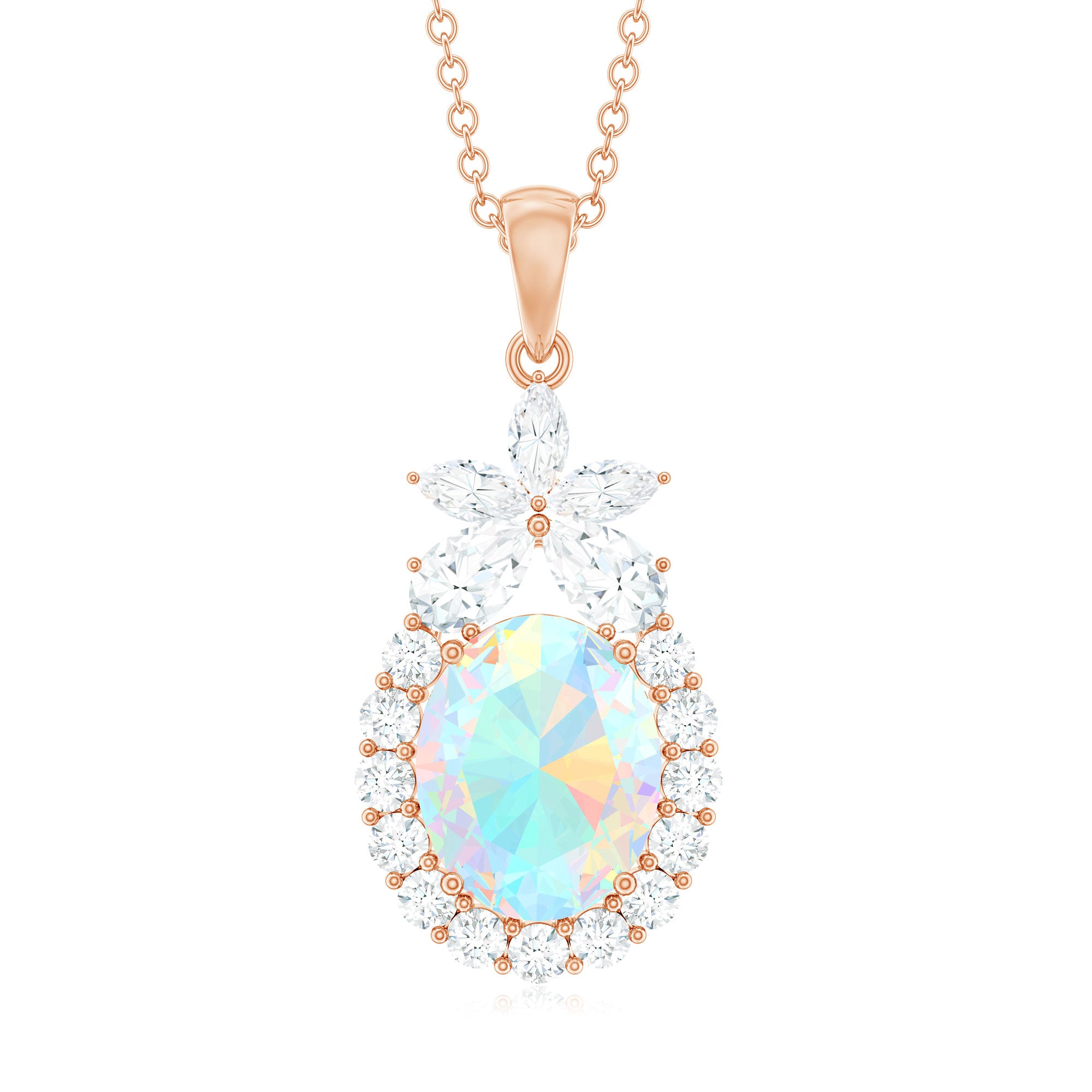 Ethiopian Opal Halo Statement Pendant Necklace Ethiopian Opal - ( AAA ) - Quality - Rosec Jewels