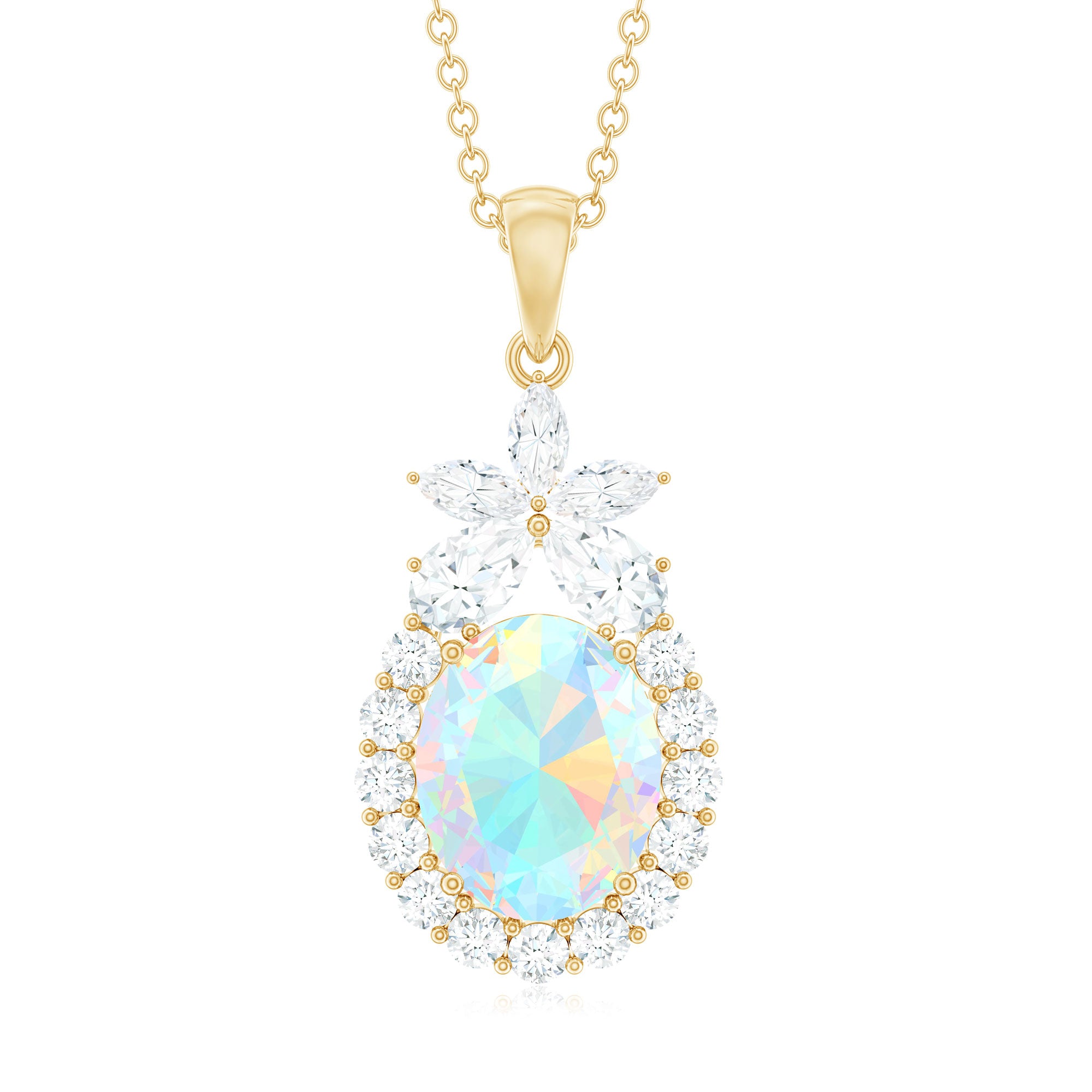 Ethiopian Opal Halo Statement Pendant Necklace Ethiopian Opal - ( AAA ) - Quality - Rosec Jewels