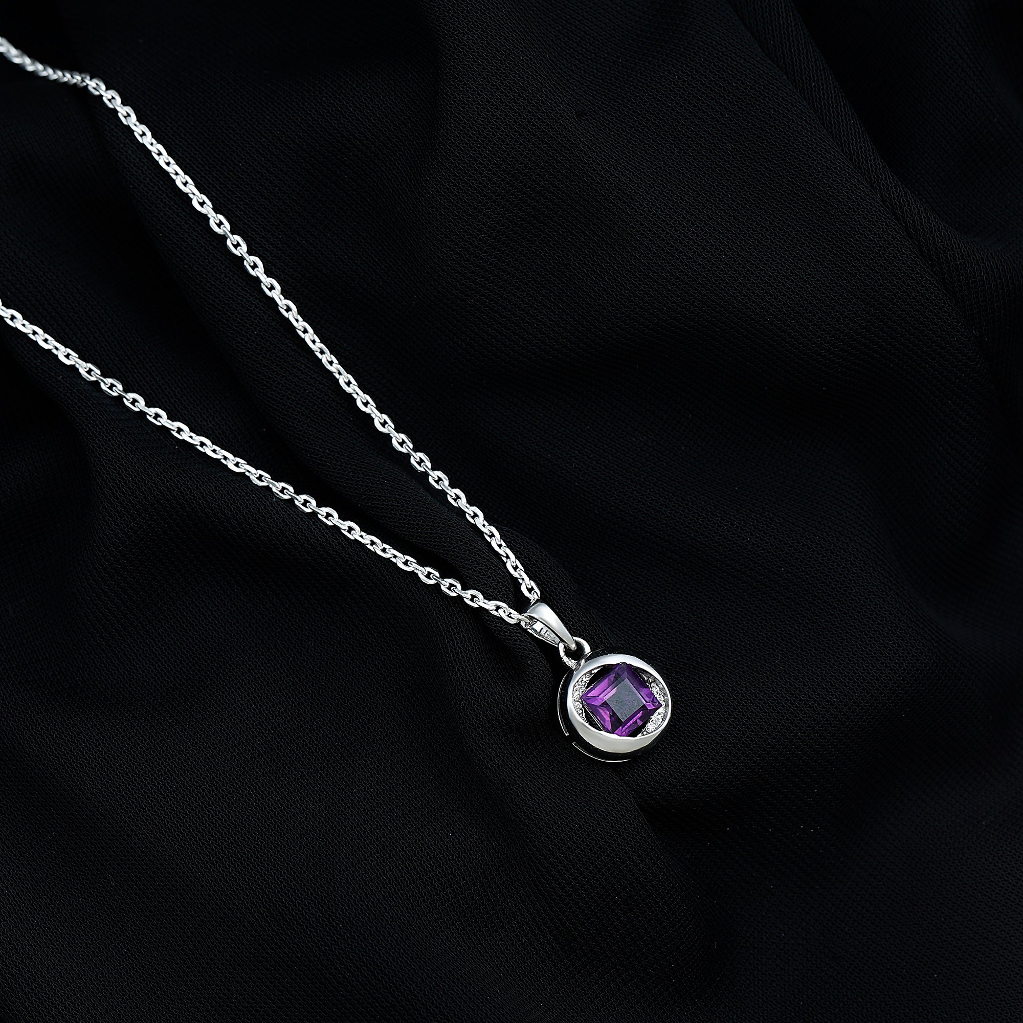 8 MM Princess Cut Amethyst Solitaire Pendant Necklace Amethyst - ( AAA ) - Quality 92.5 Sterling Silver - Rosec Jewels