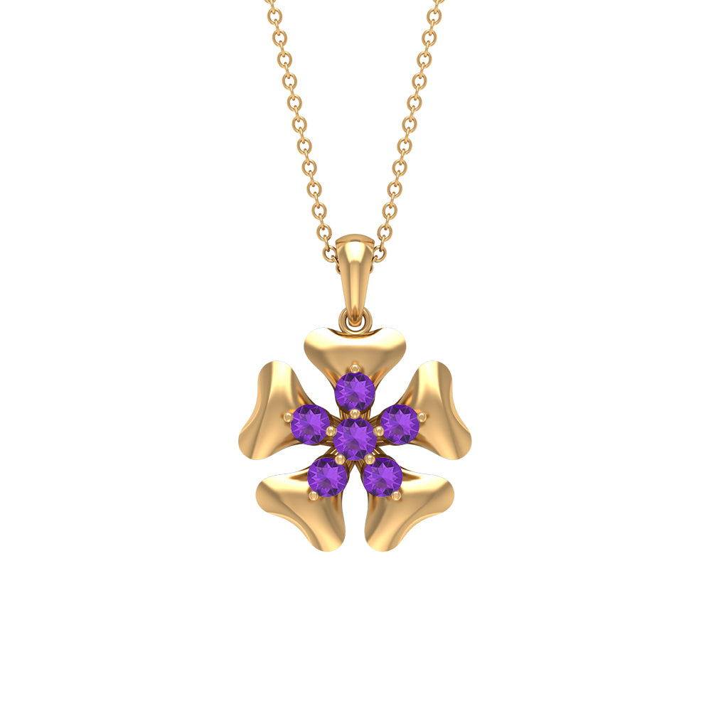 1/2 CT Purple Amethyst Cluster and Gold Heart Petal Pendant Amethyst - ( AAA ) - Quality - Rosec Jewels