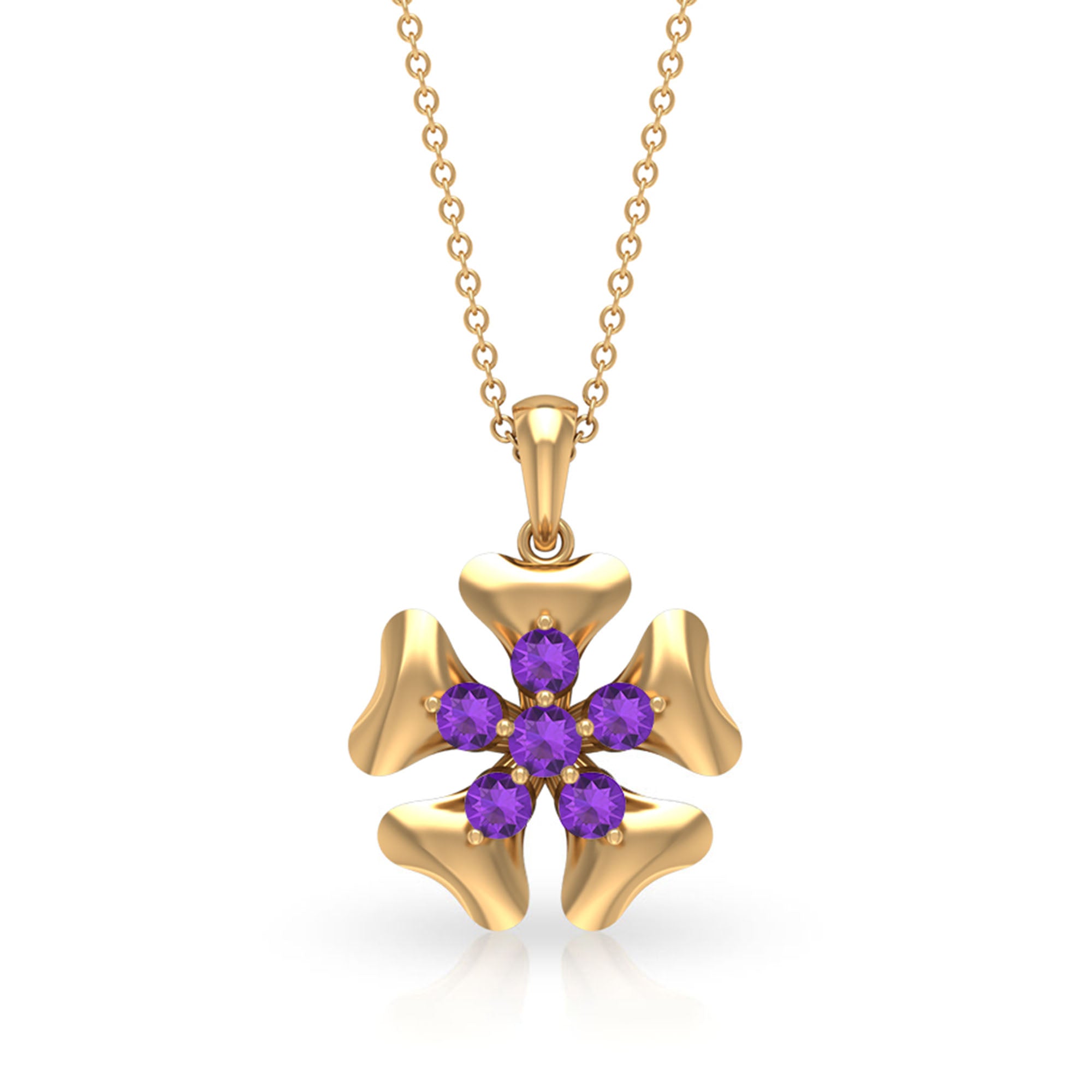 1/2 CT Purple Amethyst Cluster and Gold Heart Petal Pendant Amethyst - ( AAA ) - Quality - Rosec Jewels