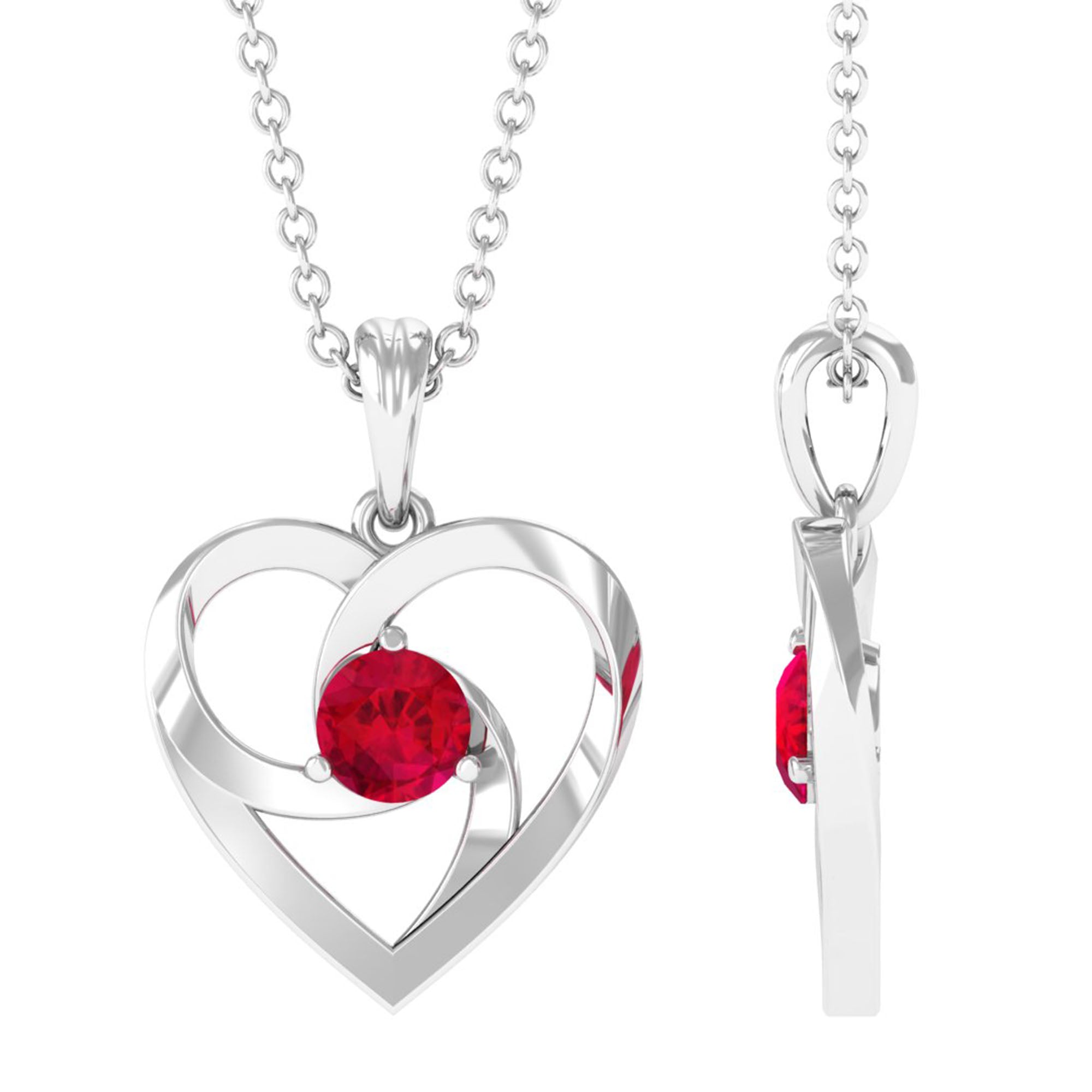 1/4 CT Round Created Ruby Gold Heart Pendant Necklace Lab Created Ruby - ( AAAA ) - Quality - Rosec Jewels