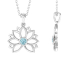 Lotus Flower Pendant with Bezel Set Solitaire Aquamarine Aquamarine - ( AAA ) - Quality - Rosec Jewels