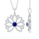 Lab Grown Blue Sapphire Lotus Flower Necklace - Rosec Jewels