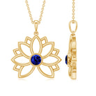 Lab Grown Blue Sapphire Lotus Flower Necklace Lab Created Blue Sapphire - ( AAAA ) - Quality - Rosec Jewels