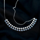 Princess Cut Created Blue Sapphire Silver Statement Necklace with Zircon - Rosec Jewels