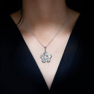 Genuine Mother of Pearl Hibiscus Flower Pendant Necklace 92.5 Sterling Silver - Rosec Jewels