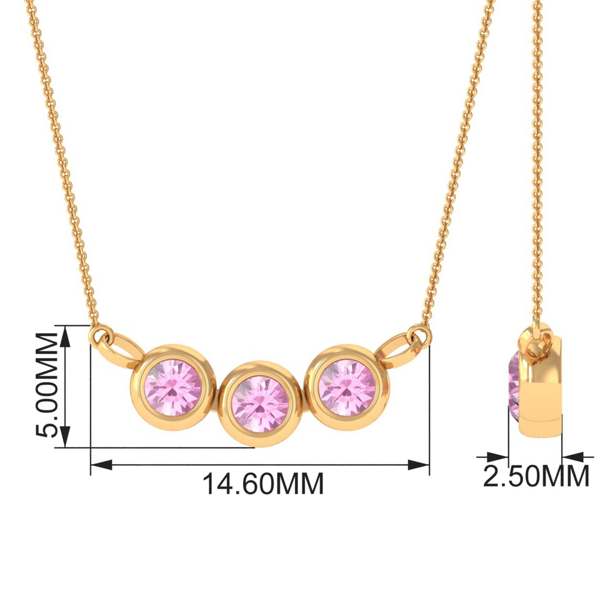 Bezel Set Pink Tourmaline Three Stone Necklace in Gold Pink Tourmaline - ( AAA ) - Quality - Rosec Jewels