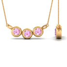 Bezel Set Pink Tourmaline Three Stone Necklace in Gold Pink Tourmaline - ( AAA ) - Quality - Rosec Jewels