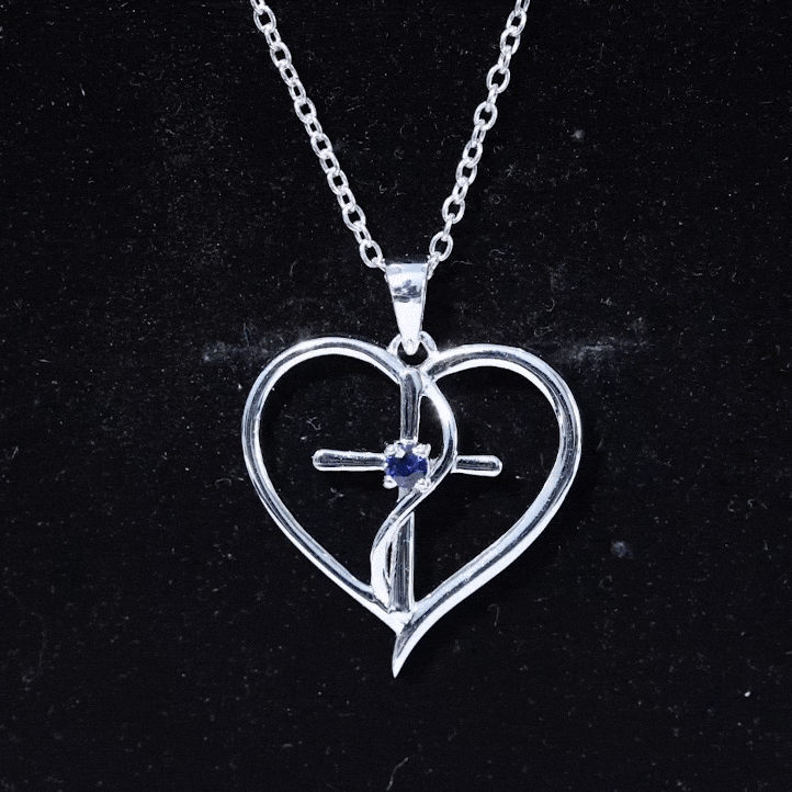 Natural Blue Sapphire Heart Cross Necklace for Women - Rosec Jewels