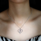 3 MM Blue Sapphire Cross Heart Necklace for Women Blue Sapphire - ( AAA ) - Quality - Rosec Jewels