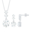 5.25 CT Moissanite 3 Stone Silver Dangle Earring and Necklace Set - Rosec Jewels