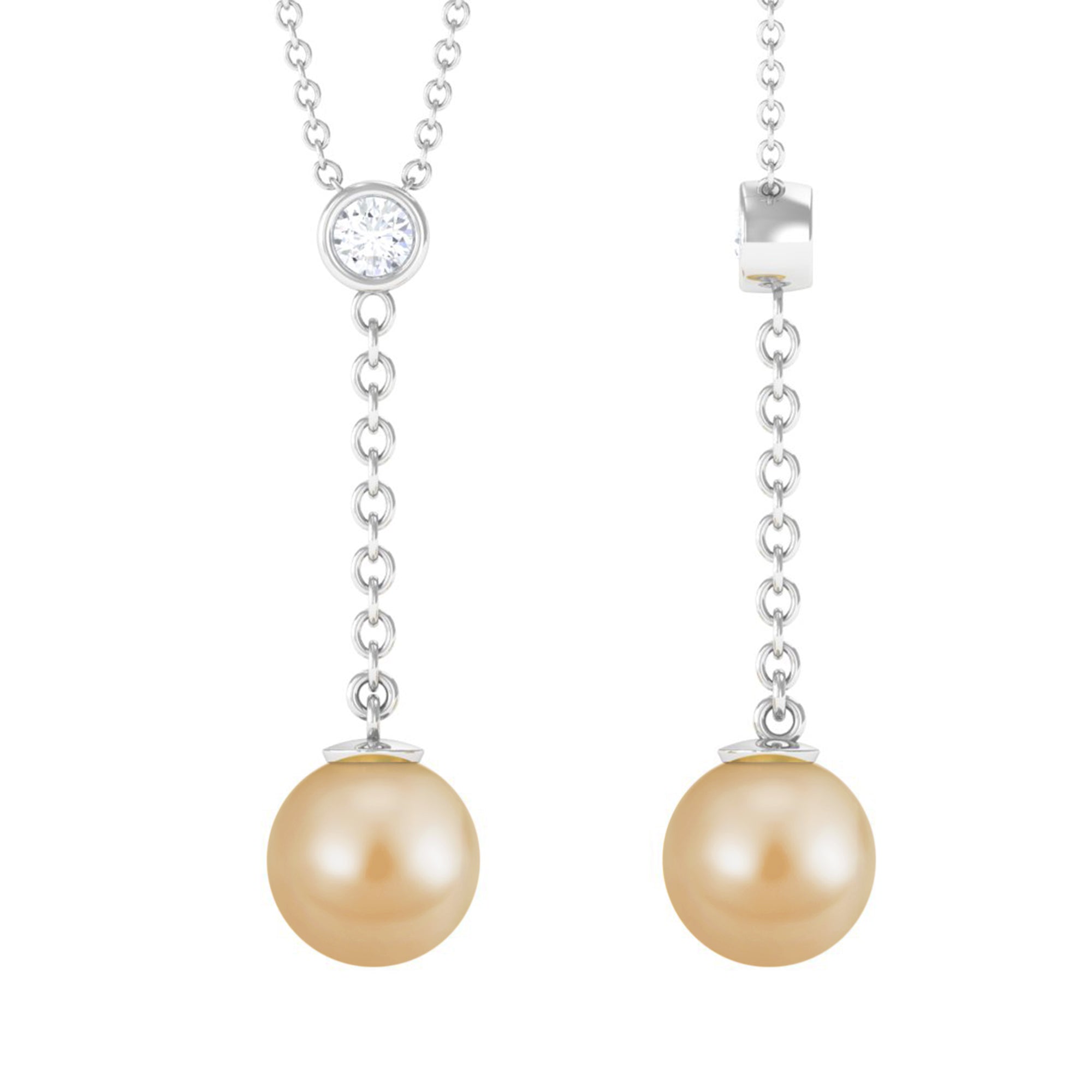 South Sea Pearl Dangle Drop Necklace with Diamond South Sea Pearl - ( AAA ) - Quality - Rosec Jewels