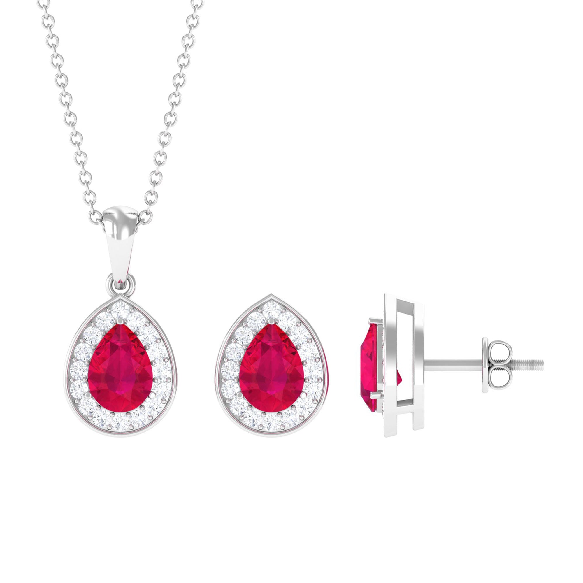 3.25 CT Pear Cut Ruby and Moissanite Pendant and Earring Set Ruby - ( AAA ) - Quality - Rosec Jewels